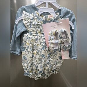 Happily Grey Kids Floral Bodysuit and Shoe Set - Blue and Yellow